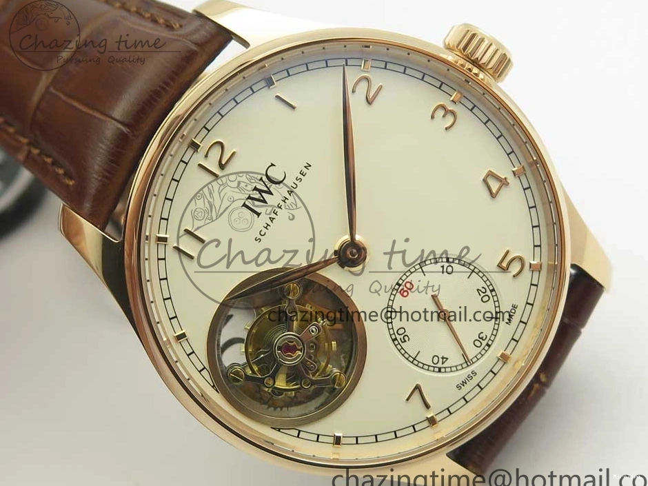 MIROTIME 0113 Portuguese Tourbillon IW5463 RG ZF Best Edition White Dial on Brown Leather Strap Stylish 7174